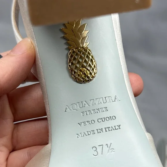 Aquazzura Nina 85 Silk Satin Knot Ankle Strap Block Heel Sandals Bridal White - Picture 11 of 16